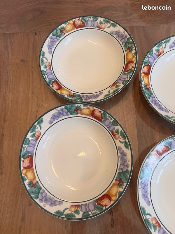 Assiettes creuses blanches décor fruits vintage (image 2)