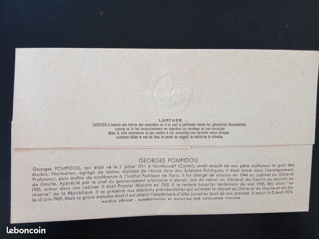 Carte d'Art Premier Jour Thiaude Georges Pompidou - Sérigraphie Larcher - 2 avril 1975 (image 2)