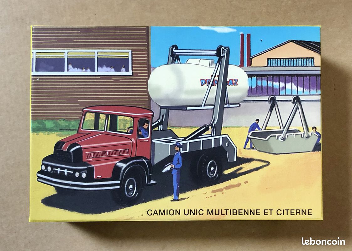 camion Unic Izoard Multibenne + citerne Dinky Toys 805 Atlas Neuf 1/54 + Fiche c