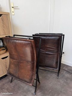 Siègle pliable cuir et fer noir (image 1)