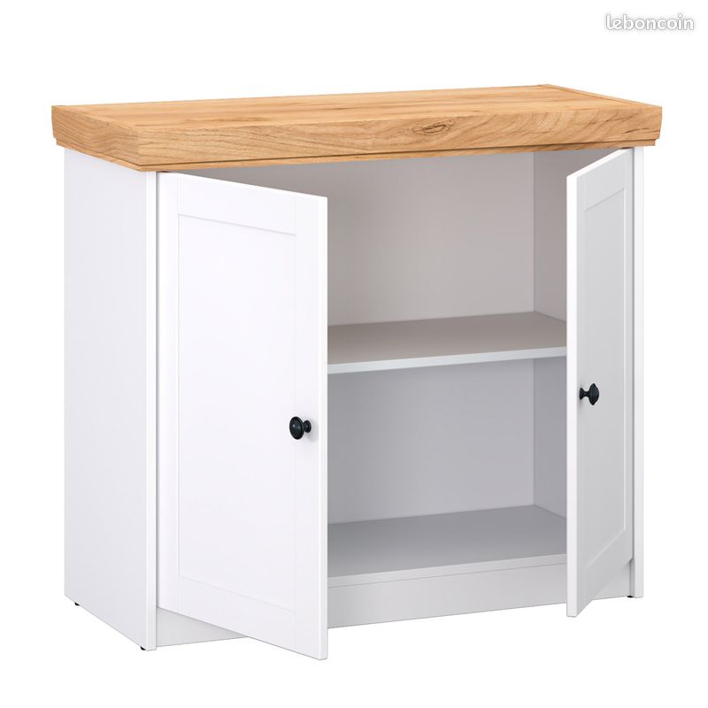 Commode blanche et chêne avec placard Commode de salon Commode chambre commode moderne (image 2)