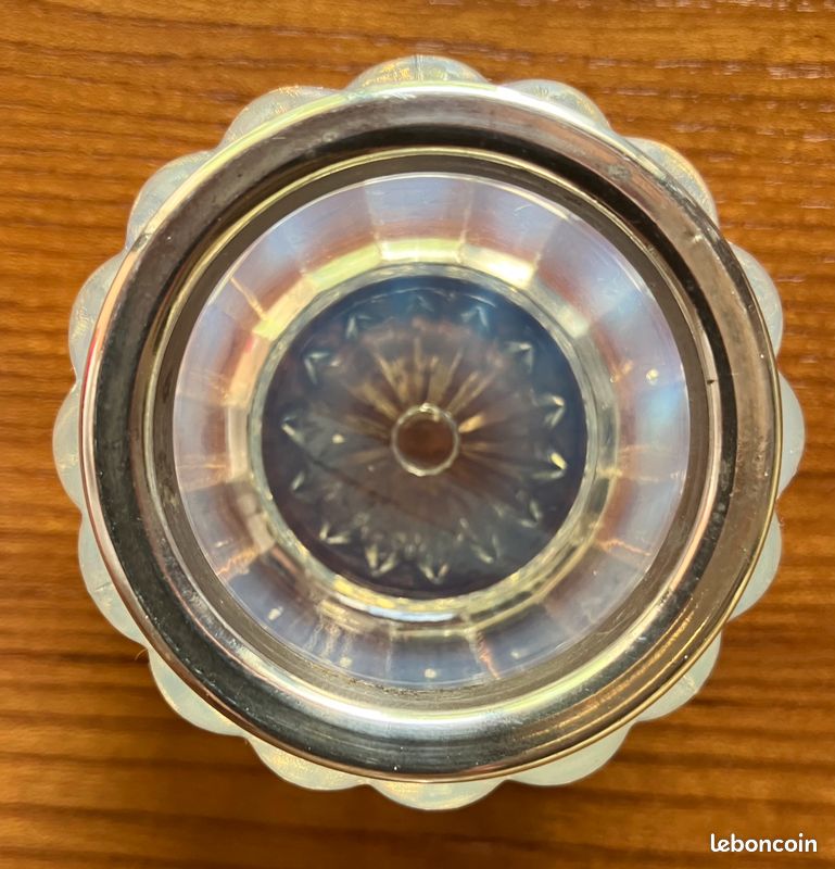 Paire de salières art déco verre opalescent bleu & métal argenté + cuillères Christofle (image 5)