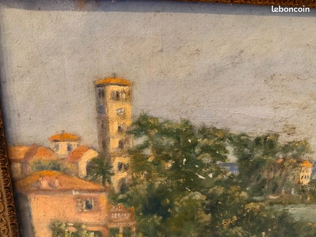 [MARCEL MEYS] Tableau Ancien Huile/Toile Paysage Méditerranéen – À RESTAURER Description : (image 2)