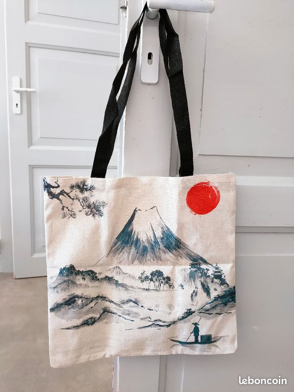 Tote bag japonais motif peinture l'encre traditionnel (image 1)
