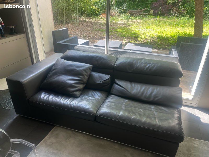 Canapé d’angle cuir gris Roche Bobois (image 1)