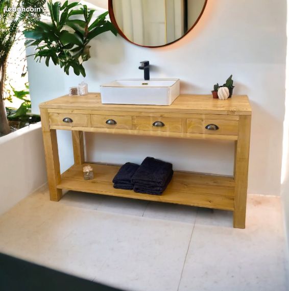 Meuble de salle de bain en bois brut - Sur mesure (image 2)
