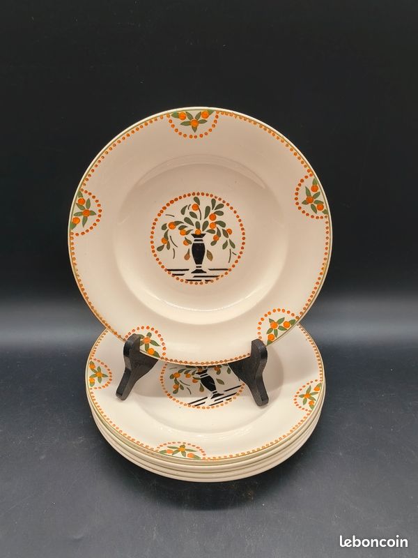 2 ASSIETTES PLATES faience ancienne Longwy bleu décor russe 263102 EUR
