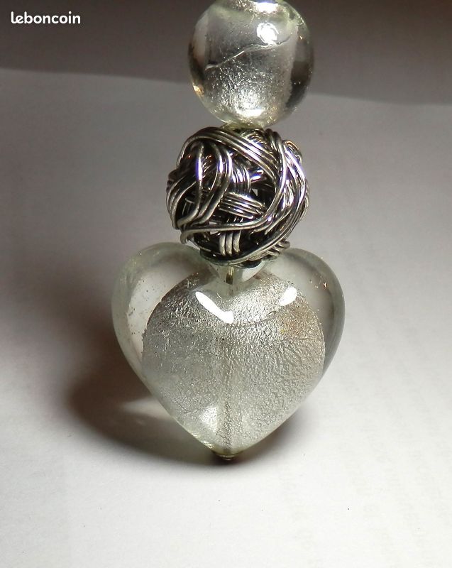 Pendentif Ancien Cœur En Pâte De Verre - Bijou Vintage, Modèle N116