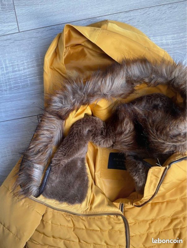 Doudoune courte jaune fourrure capuche Zara Taille M (image 17)