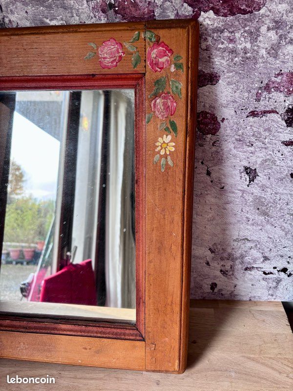 Miroir Vintage en Bois avec Fleurs Peintes – Charme Rustique et Authentique 🌺 (image 6)