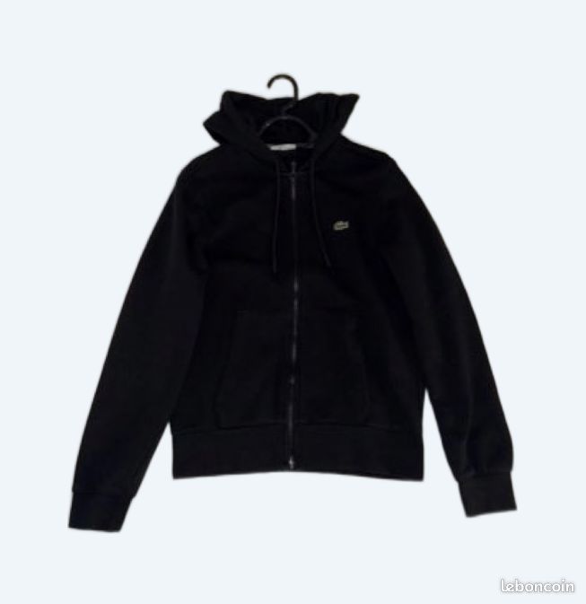 Sweat à capuche zippé Lacoste noir M • Iconique • Très bon état