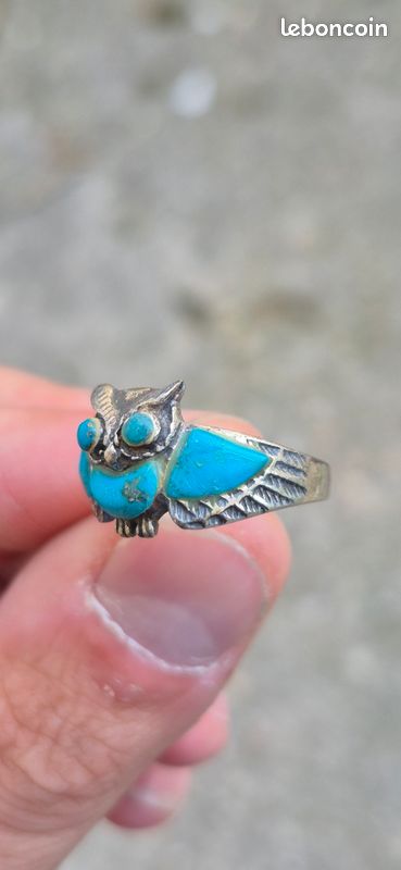 Bague Argent Sterling 925 Et Turquoise - Taille 55 - Vintage/Poinçon - Occasion