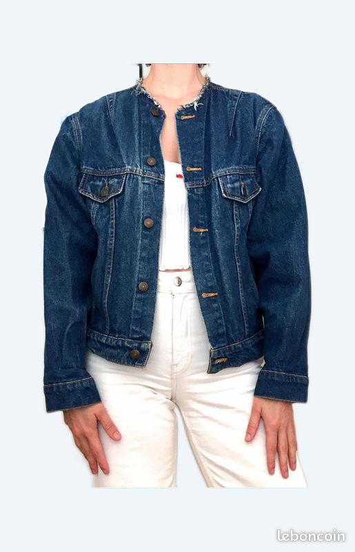 La jolie veste en jean brut sans col (image 1)