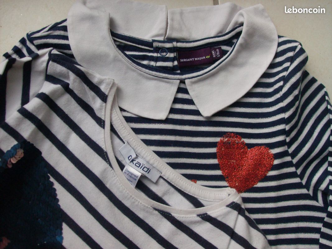 2 tee-shirt 8 ans Okaïdi Sergent Major marinière fille (image 2)