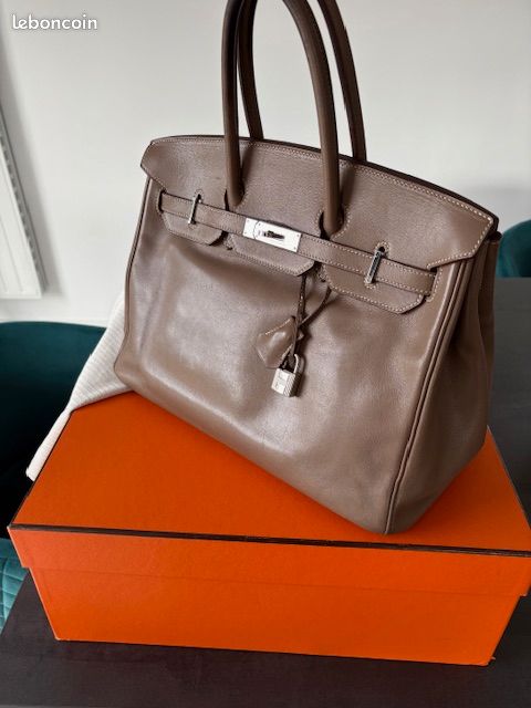 Sac Hermès BIRKIN 35 étoupe cuir Swift veau Authentique