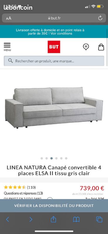 Canapé ELSA convertible 4P (image 1)