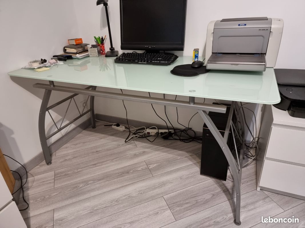Bureau et etagere design verre/ metal (image 1)