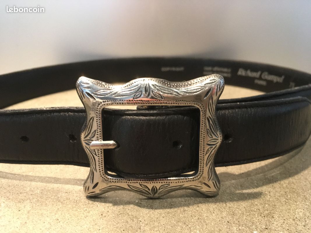 Ceinture Gaucho Vintage Argentine - Cuir Noir Et Pièces Argentées - Années 1950 - Taille 30