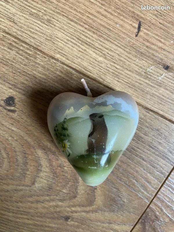 Bougie peinte à la main avec marmotte en forme de coeur (image 1)