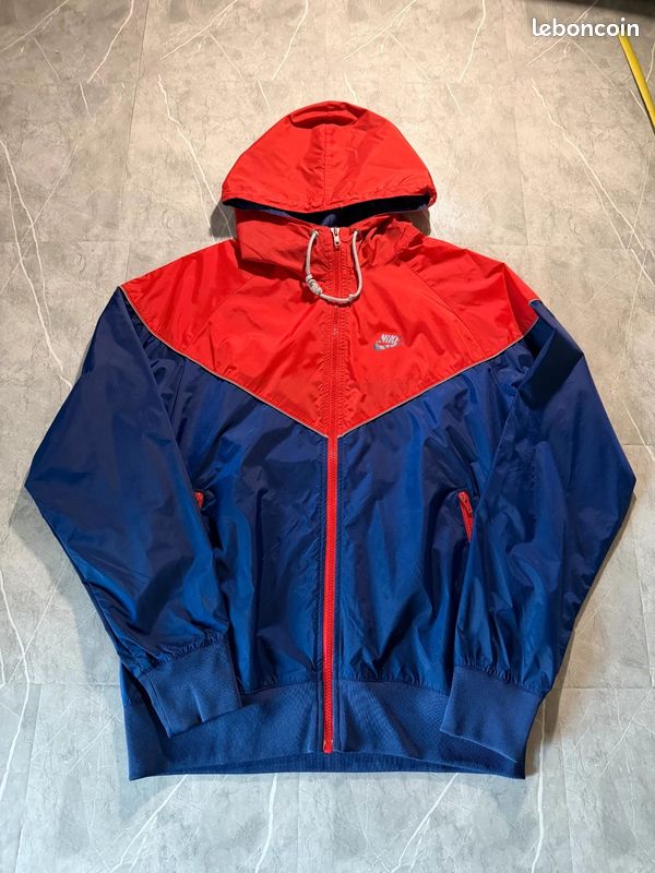 Veste Nike vintage rouge bleu marine bicolore capuche logo imprimé zip homme taille M (image 1)