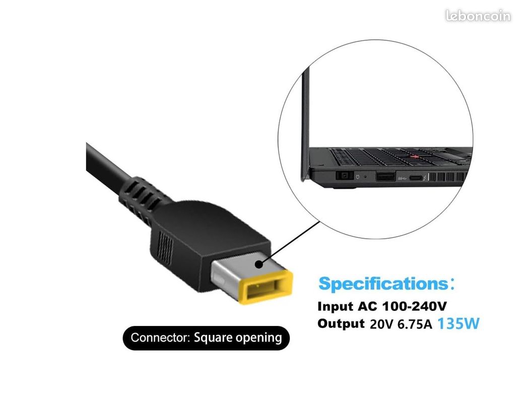 Chargeur 135w Lenovo embout Jaune Chargeur 20V 6.75A (image 4)