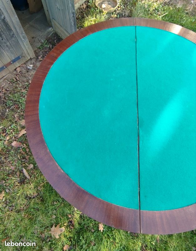 Ancienne table de jeux pliante en bois ronde demie lune (image 3)