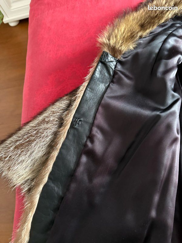 Veste En Cuir Véritable Avec Col Fourrure Raton Laveur - Taille 38 - Marque Maya Für - Neuf Sans étiquette