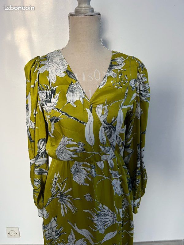 Robe Zara Verte-jaune Primevère à Manches Longues - Taille EU 44 - Occasion Parfait état