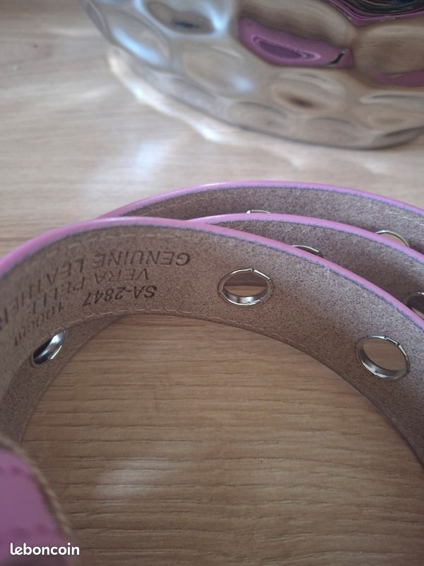 Ceinture cuir véritable rose œillets trous hard rock punk ajustable (image 2)