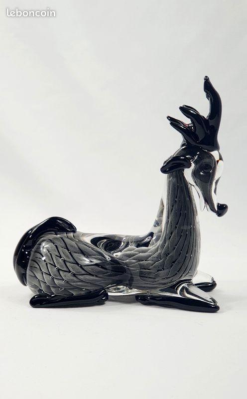 Figurine vintage renne en verre soufflé Murano gris et noir sculpture animal zoomorphe (image 3)