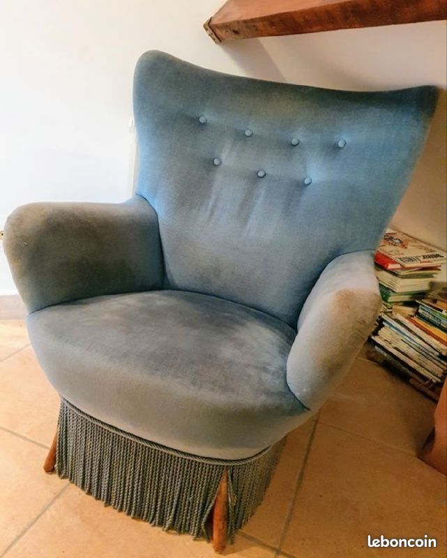 Fauteuil Bleu Tissu Bon Etat (image 1)
