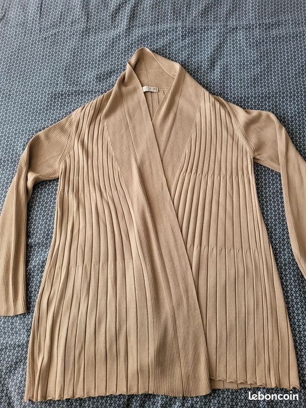 Gilet / cardigan Zucca beige maille côtelée – taille M (image 2)