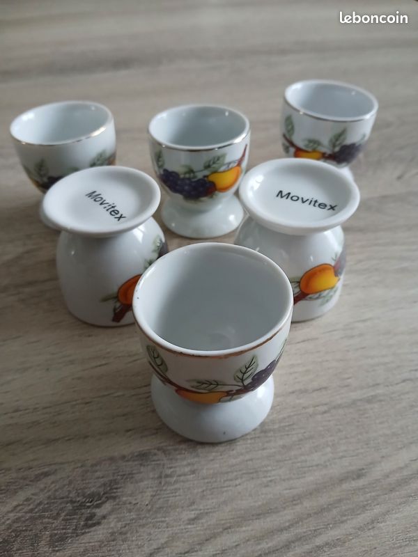 Lot de 6 coquetiers en céramique "Movilex" motif fruits(poires,raisin) (image 2)