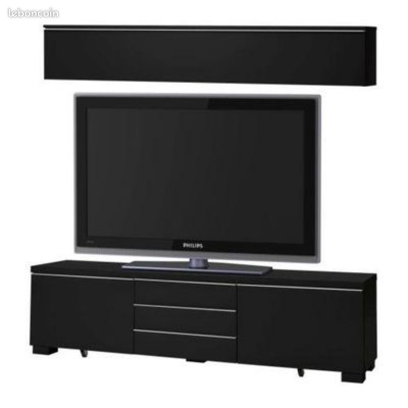 Meuble tv besta noir laqué + étagère murale (image 3)