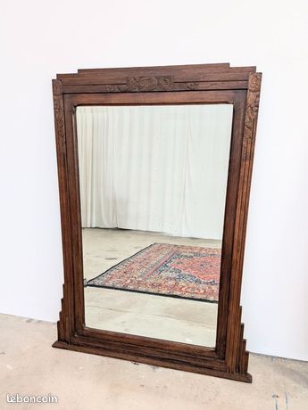 Trumeau Ancien En Chêne Avec Miroir Biseauté – Cadre Marron – Bon état