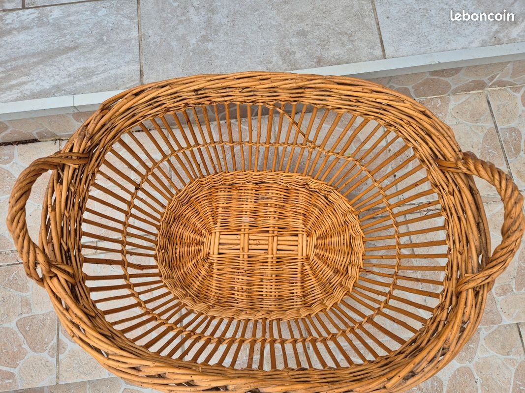 Grand Panier Ancien En Osier – 2 Volets – 52x32x50 Cm – Années 1950