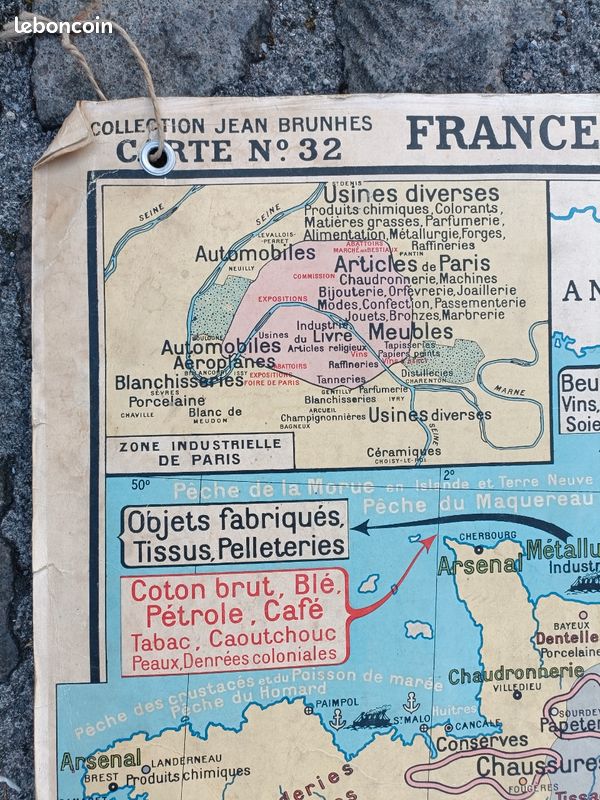 Ancienne grande carte scolaire affiche - France Industrielle et minérale - BRUNHES (image 2)