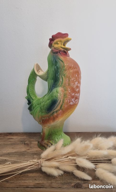 Pichet coq en céramique, italien vintage : pichet floral peint à la main pour le vin ou l'eau, 1500 ml - France