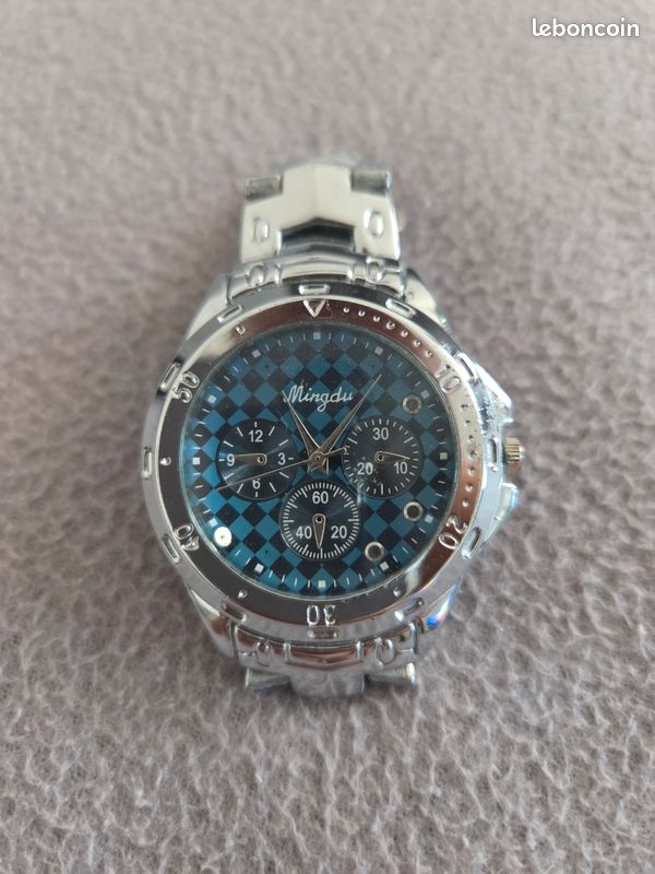 Montre MINGDU Quartz Acier Inoxydable - Style Sport, Cadran Argenté, Jamais Portée, Pile Récente