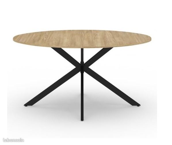 Table à Manger Ovale 150 cm – Plateau Effet Bois & Pied Araignée en Métal Noir – Style Industriel Loft – 8 Personnes (image 3)