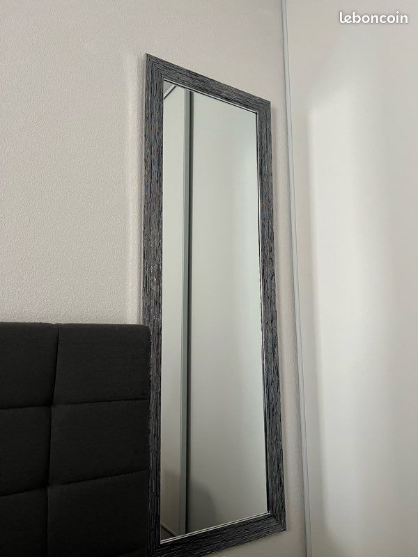 Grand miroir rectangulaire moderne 152x51 cm cadre argenté et noir décoratif (image 1)