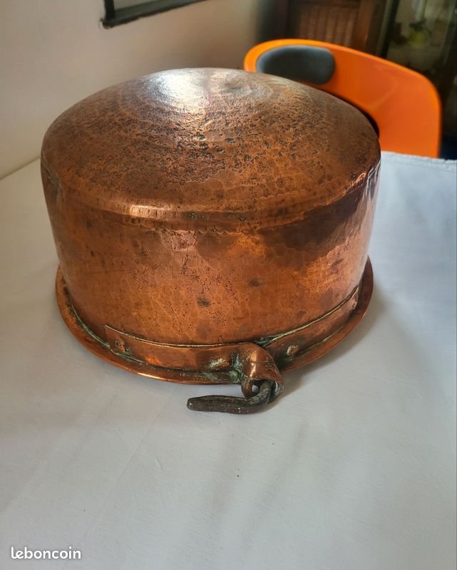 Ancien Chaudron Marmite Cuivre Martelé 25 Cm Anse Fer Forgé Cheminée