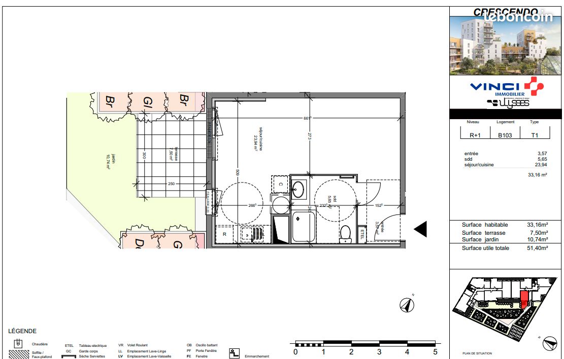 Appartement 1 pièce 33 m² · au Havre · 33 m² · 513 €/mois