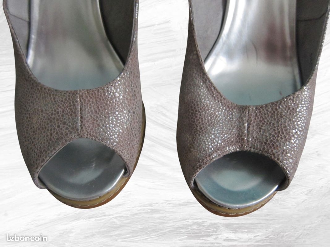 Espadrilles compensées cuir nacré gris 37 Fugitive (image 3)