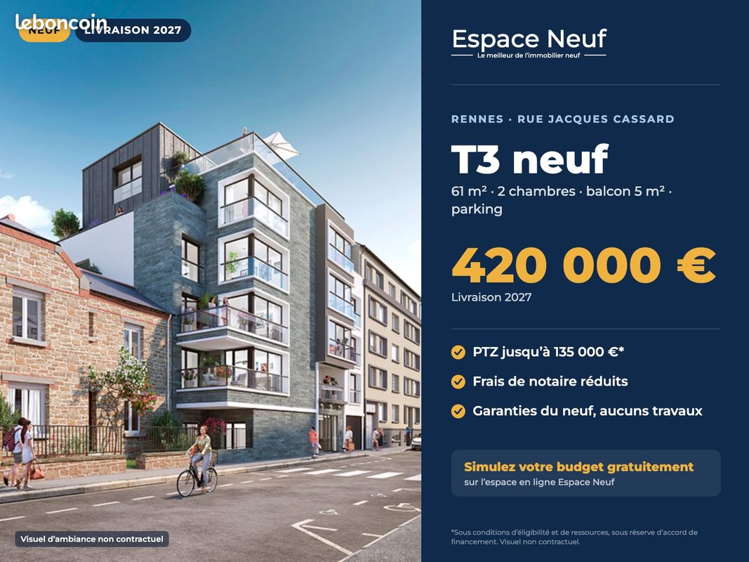 Appartement 3 pièces 61 m² · à Rennes · 61 m² · 420 000 €