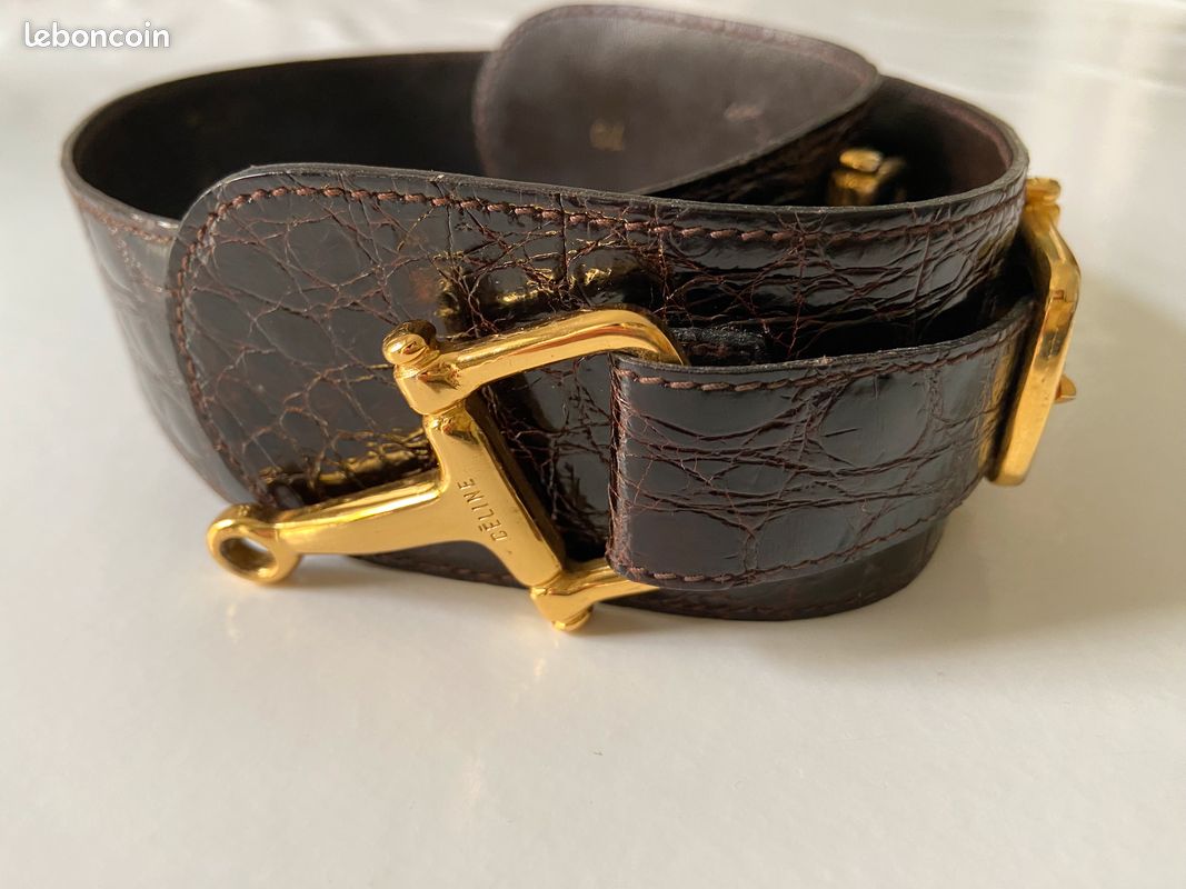 Ceinture Vintage En Vrai Crocodile - Marron Foncé, Taille 90, Signée M C ?