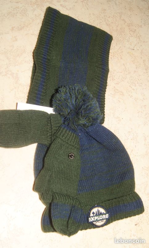 Bonnet tour de cou gant 2/3ans vert kaki vert baudet (image 1)
