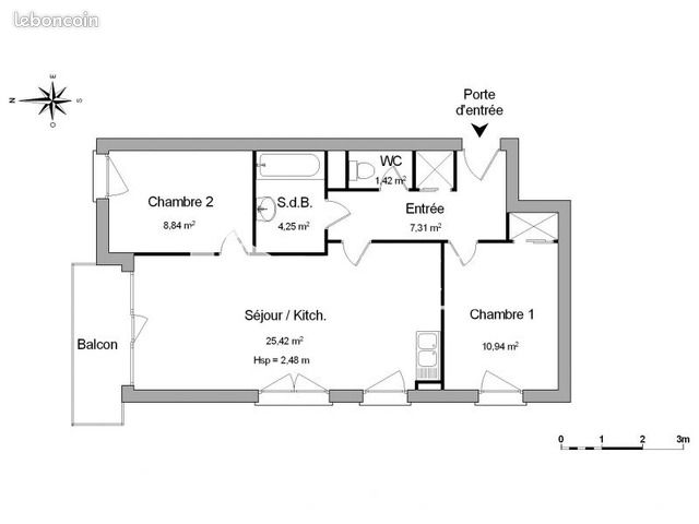 Appartement a louer saint-brieuc - 3 pièce(s) - 58 m2 - Surfyn