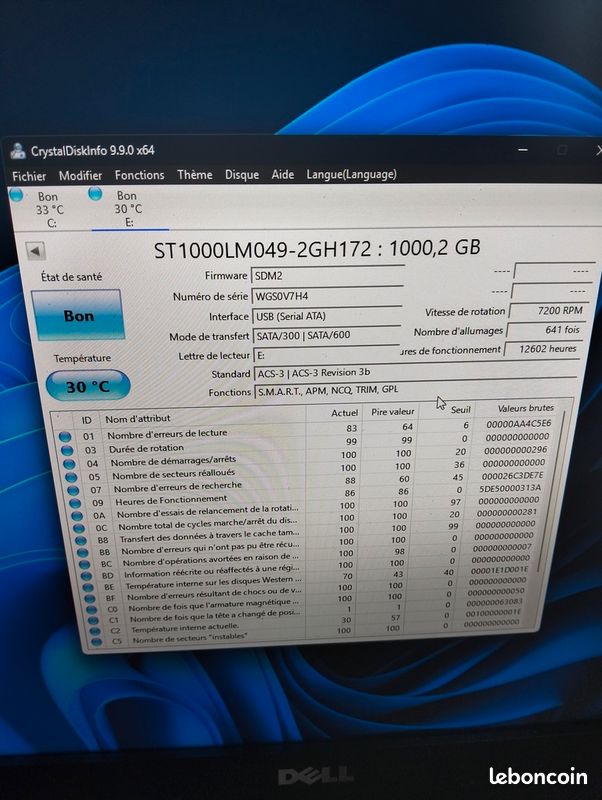 Disque dur Sata - Seagate ST1000LM049 - Disque dur interne de 2,5 pouces - 1 Téra -7200t - Parfait état (image 4)