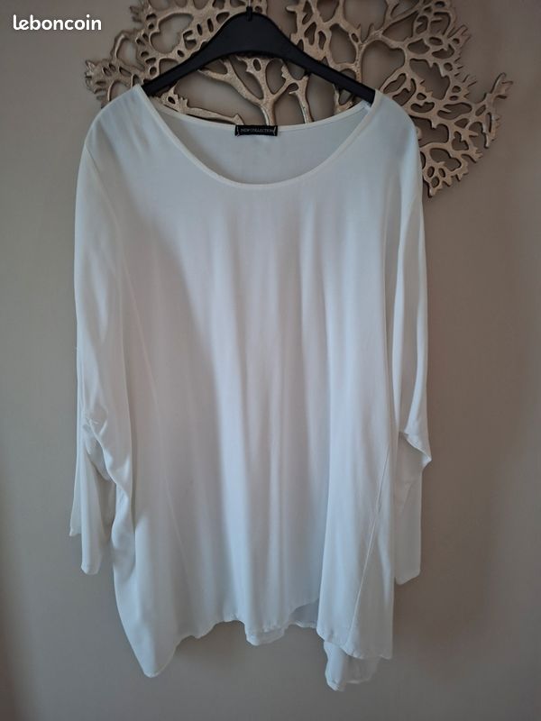 Tunique Longue Blanche Taille 66 - Marque 46etplus, Neuve Avec étiquettes, Style évasé